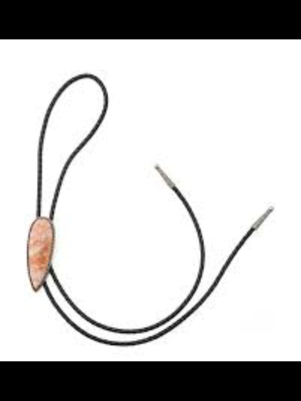 Iron Lamb Rhodonite Bolo Tie, featuring a hand-cut pear-shaped pink rhodonite